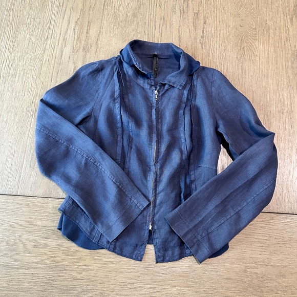 ONZ made in Italy 100% Linen Blazer Size Small Navy - Picture 4 of 10